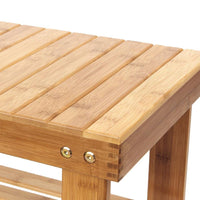 Shoe Bench Rack 2-Tier Natural Bamboo Shelf Organizer Entryway Storage Wood Seat